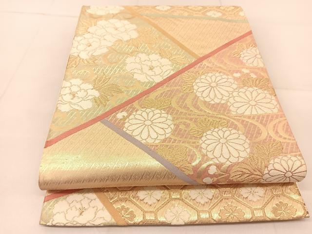 平和屋着物◎六通柄袋帯　唐織　さがび錦　裂取有職文　金糸　正絹　逸品　BAAU2317yc