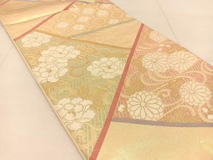 平和屋着物◎六通柄袋帯　唐織　さがび錦　裂取有職文　金糸　正絹　逸品　BAAU2317yc