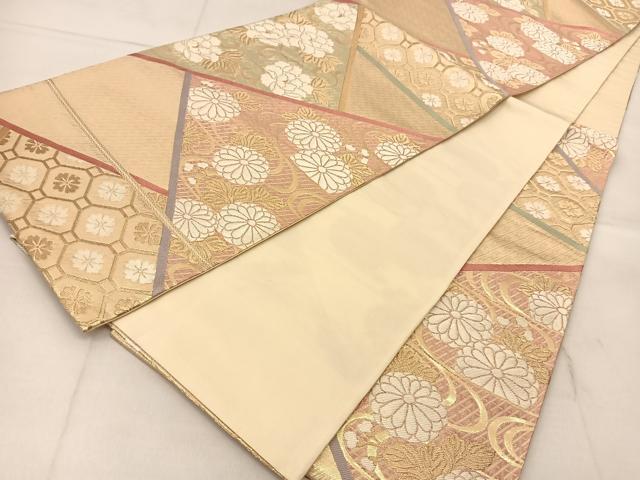 平和屋着物◎六通柄袋帯　唐織　さがび錦　裂取有職文　金糸　正絹　逸品　BAAU2317yc