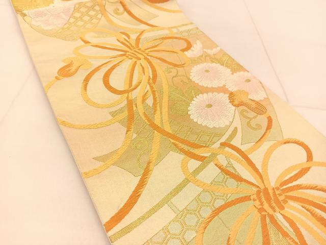 平和屋着物◎六通柄袋帯　唐織　几帳菊花文　金糸　正絹　逸品　BAAU2321yc