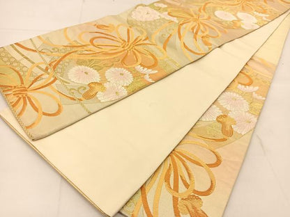 平和屋着物◎六通柄袋帯　唐織　几帳菊花文　金糸　正絹　逸品　BAAU2321yc