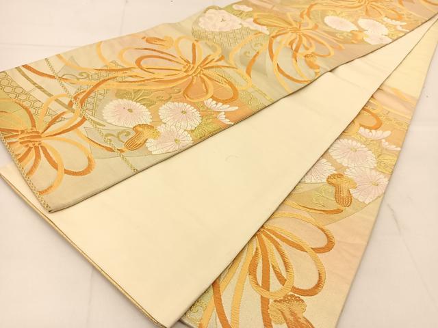 平和屋着物◎六通柄袋帯　唐織　几帳菊花文　金糸　正絹　逸品　BAAU2321yc