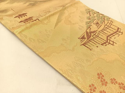 平和屋着物◎六通柄袋帯　京の四季　金糸　正絹　逸品　BAAU2324yc