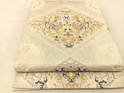 平和屋着物◎六通柄袋帯　唐織　向かい鳳凰花文　金銀糸　正絹　逸品　BAAU2326yc