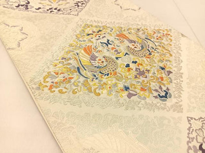 平和屋着物◎六通柄袋帯　唐織　向かい鳳凰花文　金銀糸　正絹　逸品　BAAU2326yc