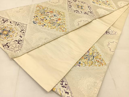 平和屋着物◎六通柄袋帯　唐織　向かい鳳凰花文　金銀糸　正絹　逸品　BAAU2326yc