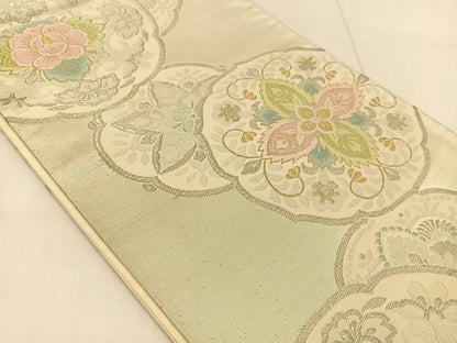 平和屋着物◎六通柄袋帯　唐織　正倉院花丸文　金銀糸　正絹　逸品　BAAU2329yc