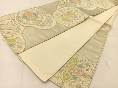 平和屋着物◎六通柄袋帯　唐織　正倉院花丸文　金銀糸　正絹　逸品　BAAU2329yc