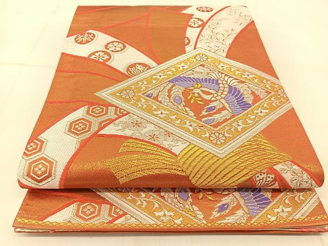 平和屋着物◎両面　全通柄袋帯　唐織　花喰い鳳凰文　金銀糸　正絹　逸品　BAAU2330yc