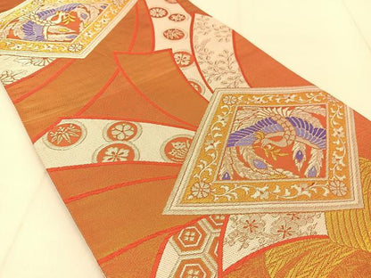 平和屋着物◎両面　全通柄袋帯　唐織　花喰い鳳凰文　金銀糸　正絹　逸品　BAAU2330yc