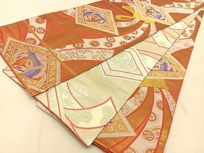 平和屋着物◎両面　全通柄袋帯　唐織　花喰い鳳凰文　金銀糸　正絹　逸品　BAAU2330yc