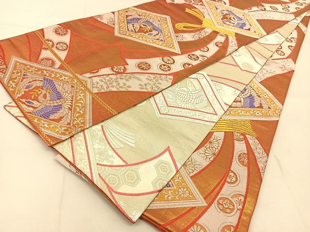 平和屋着物◎両面　全通柄袋帯　唐織　花喰い鳳凰文　金銀糸　正絹　逸品　BAAU2330yc