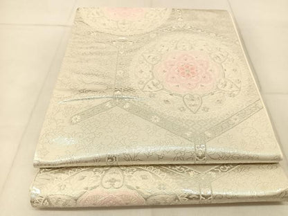 平和屋着物◎六通柄袋帯　唐織　亀甲正倉院花文　銀糸　正絹　逸品　BAAU2332yc
