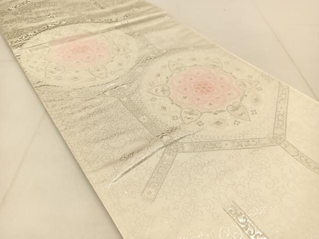 平和屋着物◎六通柄袋帯　唐織　亀甲正倉院花文　銀糸　正絹　逸品　BAAU2332yc