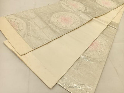 平和屋着物◎六通柄袋帯　唐織　亀甲正倉院花文　銀糸　正絹　逸品　BAAU2332yc