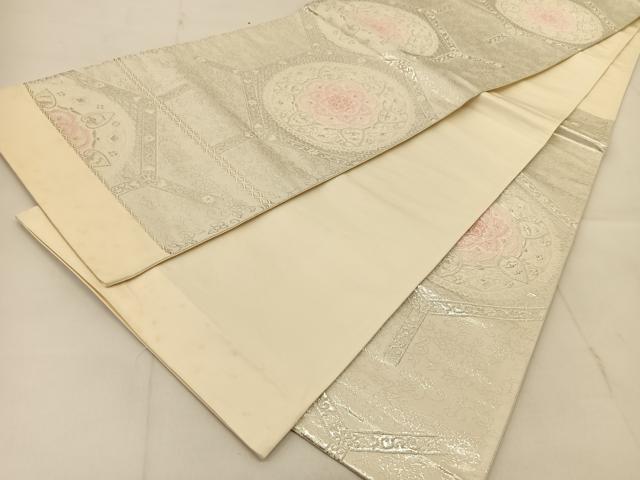 平和屋着物◎六通柄袋帯　唐織　亀甲正倉院花文　銀糸　正絹　逸品　BAAU2332yc