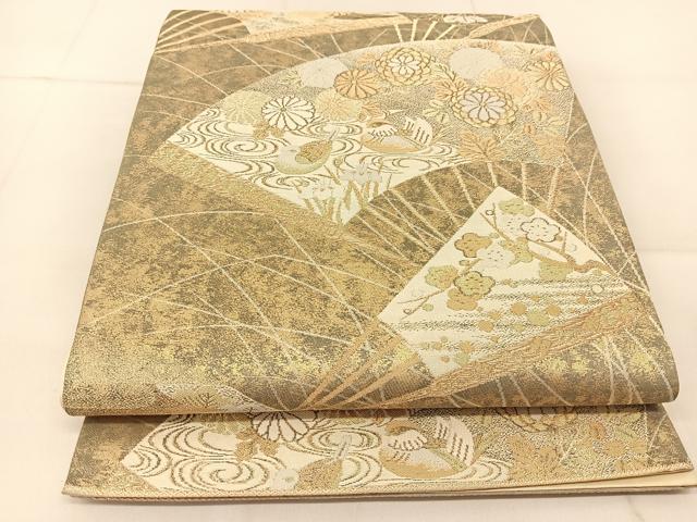 平和屋着物◎六通柄袋帯　慶長扇面草華文　金糸　引箔　正絹　逸品　BAAU2334yc