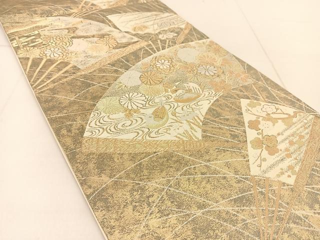 平和屋着物◎六通柄袋帯　慶長扇面草華文　金糸　引箔　正絹　逸品　BAAU2334yc