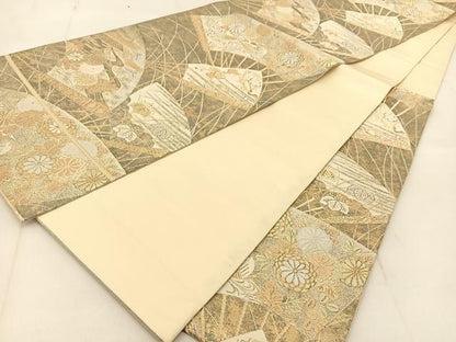 平和屋着物◎六通柄袋帯　慶長扇面草華文　金糸　引箔　正絹　逸品　BAAU2334yc