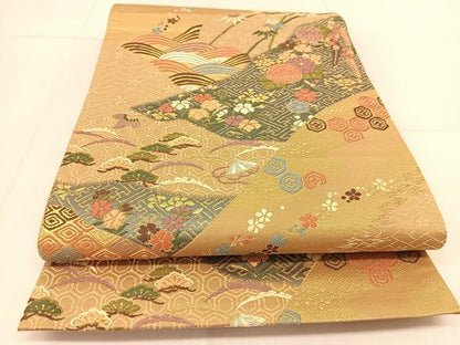 平和屋着物◎六通柄袋帯　唐織　吉祥草花文　金銀糸　正絹　逸品　BAAU2366yc
