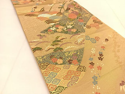 平和屋着物◎六通柄袋帯　唐織　吉祥草花文　金銀糸　正絹　逸品　BAAU2366yc