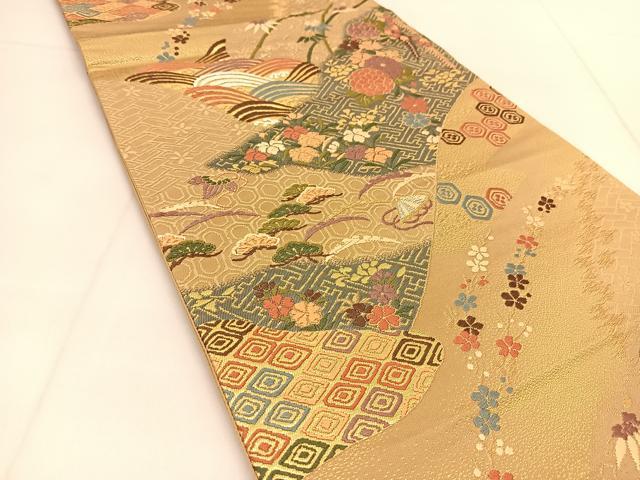 平和屋着物◎六通柄袋帯　唐織　吉祥草花文　金銀糸　正絹　逸品　BAAU2366yc