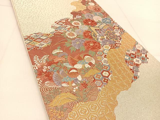 平和屋着物◎佐賀錦　六通柄袋帯　唐織　鳳凰御所車花文　金銀糸　正絹　逸品　BAAU2367yc