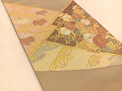 平和屋着物◎太鼓柄袋帯　吉祥花文　金銀糸　正絹　逸品　BAAU2374yc