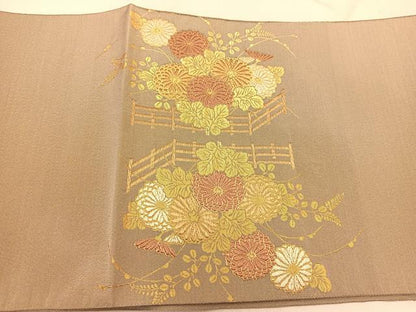 平和屋着物◎太鼓柄袋帯　吉祥花文　金銀糸　正絹　逸品　BAAU2374yc