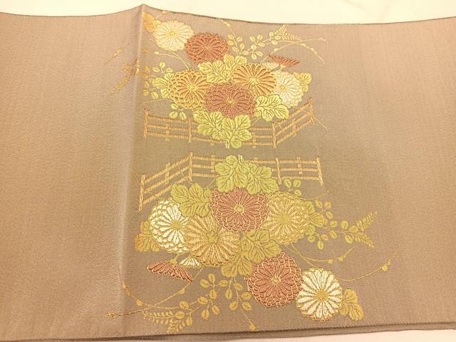 平和屋着物◎太鼓柄袋帯　吉祥花文　金銀糸　正絹　逸品　BAAU2374yc