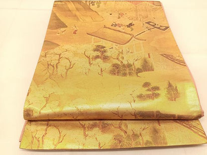 平和屋着物◎西陣　六通柄袋帯　人物風景文　引箔　証紙付き　正絹　逸品　BAAU2380yc