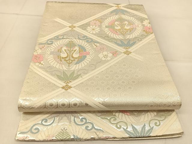 平和屋着物◎六通柄袋帯　唐織　双鶴花文　金銀糸　正絹　逸品　BAAU2381yc