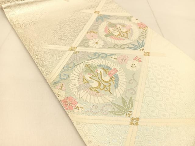 平和屋着物◎六通柄袋帯　唐織　双鶴花文　金銀糸　正絹　逸品　BAAU2381yc