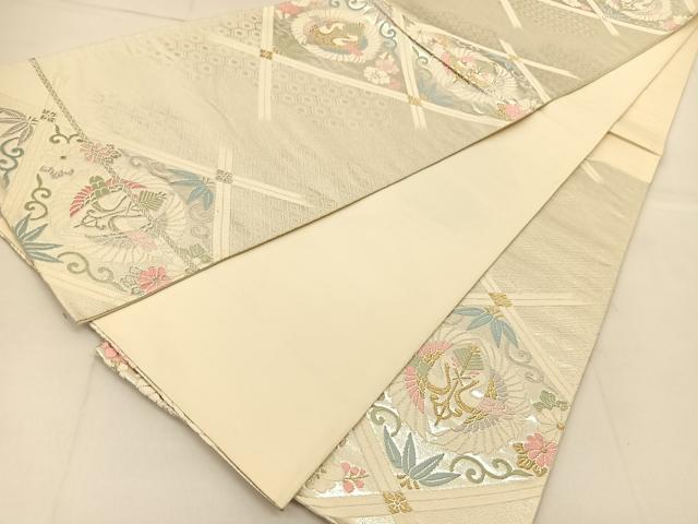 平和屋着物◎六通柄袋帯　唐織　双鶴花文　金銀糸　正絹　逸品　BAAU2381yc
