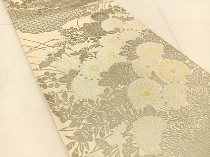 平和屋着物◎六通柄袋帯　プラチナ箔謹製　観菊紫垣蒔絵　正絹　逸品　BAAU2384yc