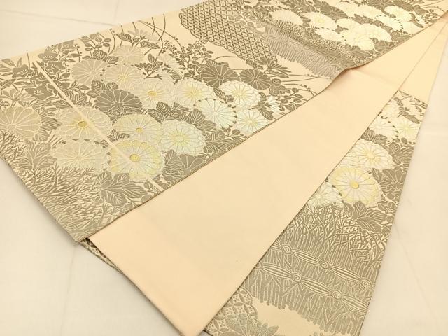 平和屋着物◎六通柄袋帯　プラチナ箔謹製　観菊紫垣蒔絵　正絹　逸品　BAAU2384yc