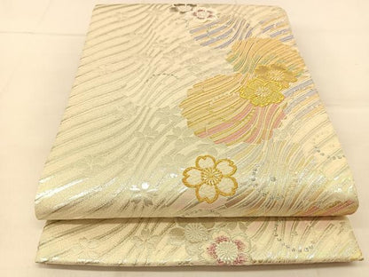 平和屋着物◎六通柄袋帯　桜流し　金銀糸　正絹　逸品　BAAU2388yc