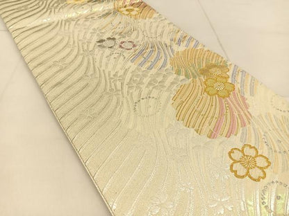 平和屋着物◎六通柄袋帯　桜流し　金銀糸　正絹　逸品　BAAU2388yc