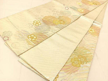 平和屋着物◎六通柄袋帯　桜流し　金銀糸　正絹　逸品　BAAU2388yc