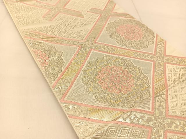 平和屋着物◎六通柄袋帯　唐織　菱天井正倉院花文　金銀糸　正絹　逸品　BAAU2398yc