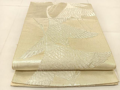 平和屋着物◎六通柄袋帯　群鶴　銀糸　正絹　逸品　BAAU2402yc
