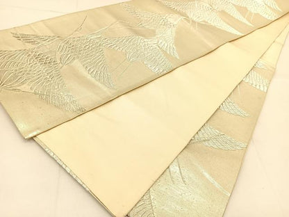 平和屋着物◎六通柄袋帯　群鶴　銀糸　正絹　逸品　BAAU2402yc