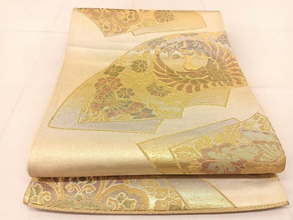 平和屋着物◎六通柄袋帯　地紙動物花文　金銀糸　正絹　逸品　BAAU2403yc