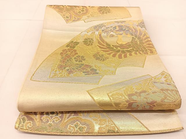 平和屋着物◎六通柄袋帯　地紙動物花文　金銀糸　正絹　逸品　BAAU2403yc