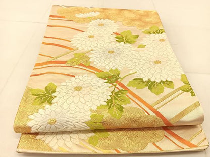 平和屋着物◎六通柄袋帯　唐織　吉祥菊花文　金糸　正絹　逸品　BAAU2404yc