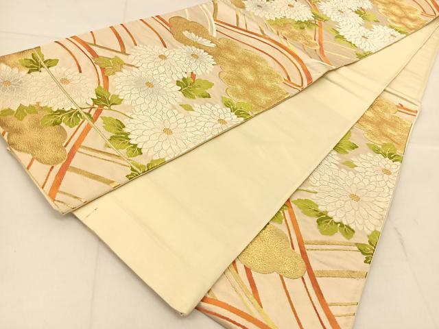 平和屋着物◎六通柄袋帯　唐織　吉祥菊花文　金糸　正絹　逸品　BAAU2404yc