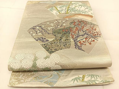 平和屋着物◎六通柄袋帯　地紙松竹梅風景文　金銀糸　正絹　逸品　BAAU2407yc