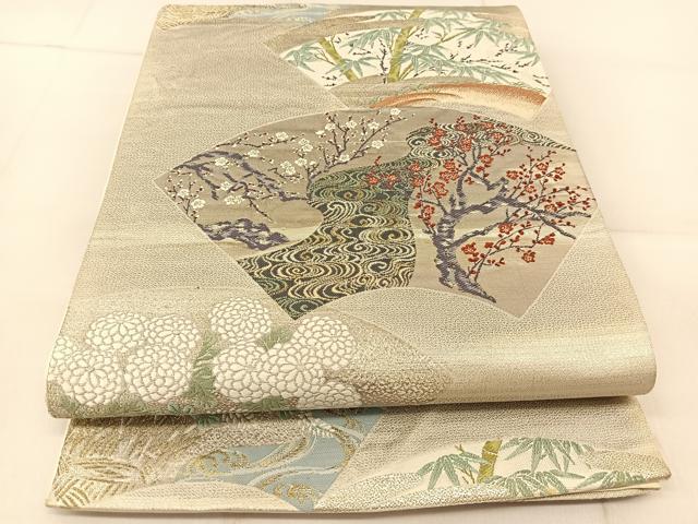 平和屋着物◎六通柄袋帯　地紙松竹梅風景文　金銀糸　正絹　逸品　BAAU2407yc