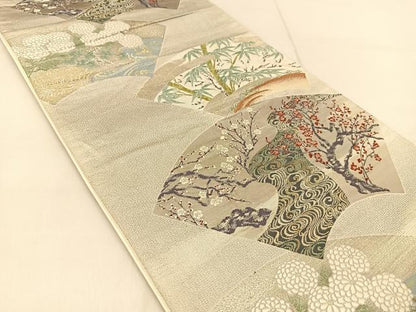 平和屋着物◎六通柄袋帯　地紙松竹梅風景文　金銀糸　正絹　逸品　BAAU2407yc