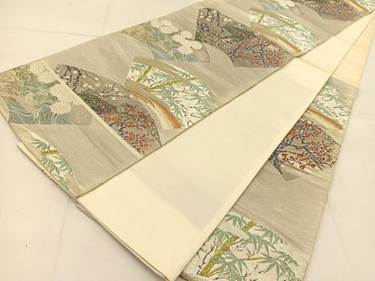 平和屋着物◎六通柄袋帯　地紙松竹梅風景文　金銀糸　正絹　逸品　BAAU2407yc